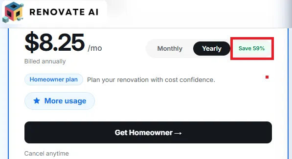 Renovate ai 59% off offer